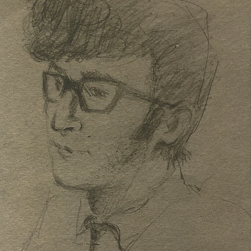 An original 1959 sketch of John Lennon by fellow student Helen Anderson. Copyright Helen Anderson. All rights reserved.
