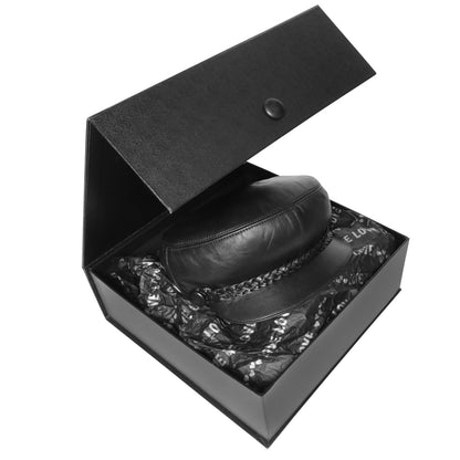 leather cap inside presentation box